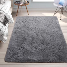 Merelax Soft Modern Indoor Shaggy Area Rug for Bedroom Livingroom Dorm Kids Room Home Decorative, Non-Slip Plush Fluffy Furry Fur Rugs Comfy Nursery Accent Floor Carpet 2x3 Feet, Grey