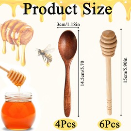 10 Piece Set Honey Spoon,Include 4pcs Honey Dipper and 6pcs Honey Stick, Natural Small Wooden Spoons,Rugged Honey Spoon Wooden, for Stirring Honey Tea, Coffee Jam, Suitable for Home Kitchens, Etc