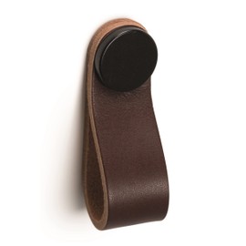 Gedotec Furniture knob made of solid metal and leather, 1 piece door knob for cupboards, black, brown, including mounting material, FLEXA 0404, LA: 128 mm, knobs for kitchen cabinets, cabinet knobs,