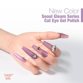 SAGEBIO 15ml Cat Eye Gel Nail Polish with Magnet Shimmer Glass Bead Effect 12