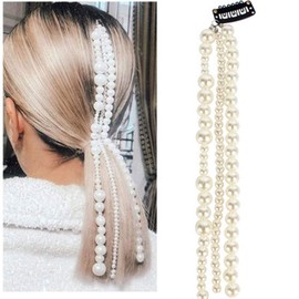 Aimimier Faux Pearl Hair Extensions Chain Bridal Hairband Multi-strand Hair Chain Accessories for Women