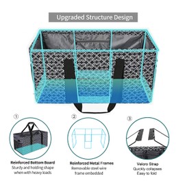 Joyfol Day Extra Large Utility Tote Bag, Reusable Grocery Bags Foldable,Upgraded Metal Frame, With Sturdy Handles Reinforced Bottom Heavy Duty Oxford Fabric Moving Shopping Bags, Heart Black