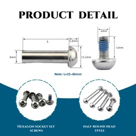 Goucrro MTB Rear Shock Absorber Screw 25-86mm Full Suspension Mountain Bike Bolts M8 Semi-Round Hexagon Socket Locking Screws 4 Sets(Silver,25MM)