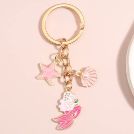 COLORFUL BLING Starfish Keychain - Mermaid & Conch Pearl Beach Themed Gift - 3.7cm*10cm, Unisex, Fun, Modern, Solid, Metal, Foldable, Womens, 4 Count