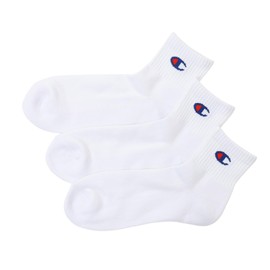 Champion CMSCY201 Men's Solid Socks, Half Pile Socks, One Point Logo, Quarter Length Socks, 3 Pairs, white, 25.0-27.0 cm