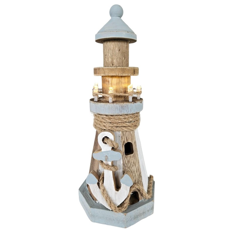 Meinposten Lighthouse Illuminated Wooden LED Decoration Maritime Anchor Beach Sea