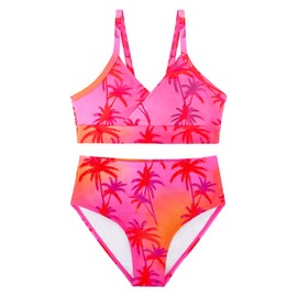 PASHOP Girl's 2 Piece Swimsuit Spaghetti Strap Cute Bikini High Waisted Bathing Suit Swimwear Size 11-12 Coconut Tree