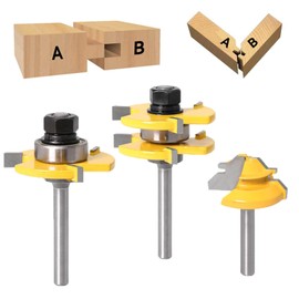 COTIACCV Broca de Enrutador de 3 Piezas, 1/4 Pulgada Juego de Brocas de Enrutador de Inglete Bloque de Ángulo 45 Grados, Máquinas Herramientas de Carpintería Aplicables.