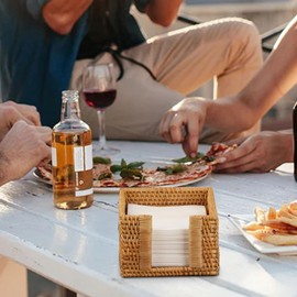 Sumnacon Napkin Holder,Square Rattan Napkin Holder Table Wicker Countertop,Cocktail Napkin Holder Rustic Napkin Holder for Kitchen Dining Table Counter Natural Napkin Basket for Picnic Wedding Party