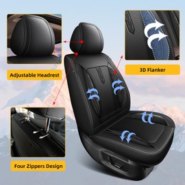 AOMSAZTO Car Seat Covers 2PCS Front Fit for Toyota Tacoma 2010-2023 Leather Car Seat Cover Automotive Seat Cushion Seat Protector Waterproof Compatible Airbag(2 Front Seats,Black)