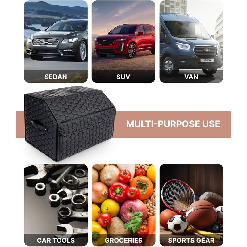 Owleys Trunk Organizer For Car - Collapsible Storage Bins -