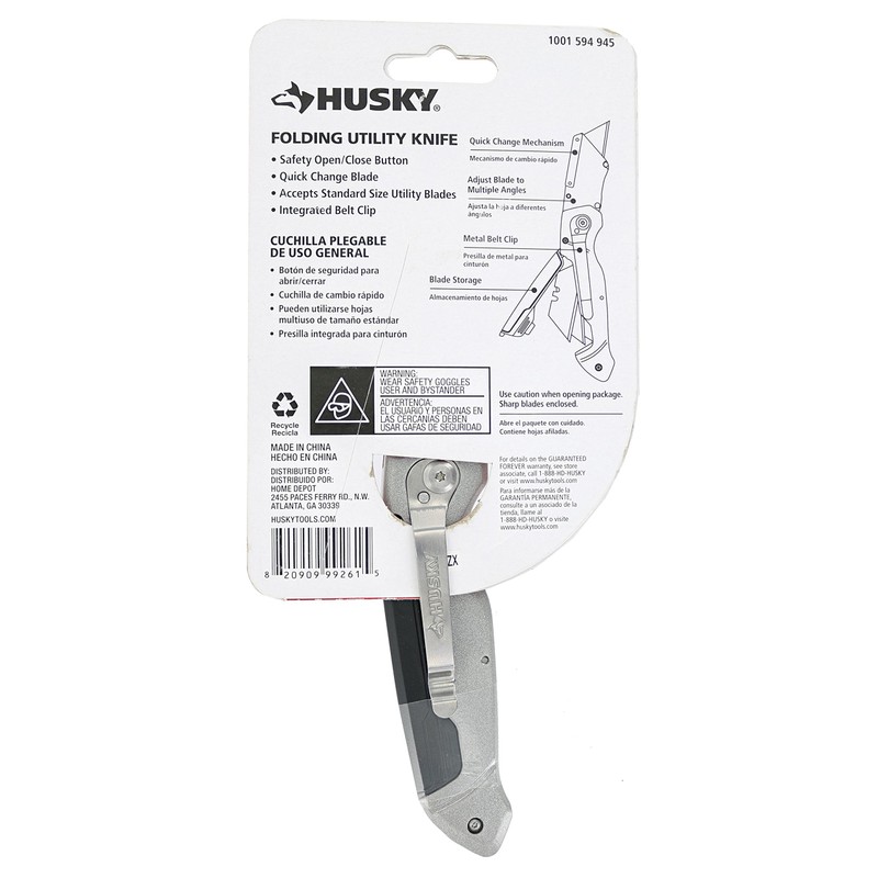 Husky 1001594945 Metal 3-Position Flip Folding Utility Knife with 4