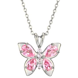 Cubic Zirconia Butterfly Necklace in Waterproof Titanium, Razzberry Jewellery for Women & Girls, 45cm, included Gift Pouch (Silver/Pink)