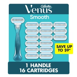 Venus Original Smooth Women’s Razor – 3 Blade Handle + 16 Refill Cartridges.