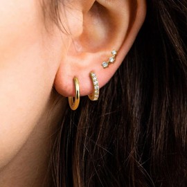 Dochais 3 Pairs of Earrings for Women Girls, 14 K Gold-Plated Stud Earrings, Gold Small Stud Earrings, Hypoallergenic Earrings, Stackable Cubic Zirconia Stud Earrings, Hoop Earrings Set for Multiple