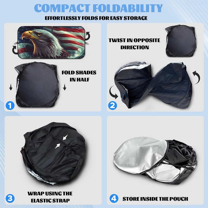 American Flag Eagle Car Windshield Sunshade Folding Patriotic Eagle Heatshield