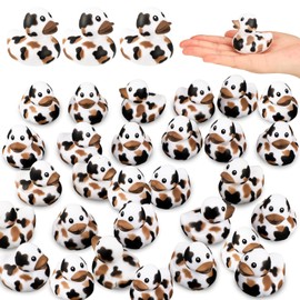 Poen 12 Pcs Cow Ducks Mini Cow Rubber Duck Bulk Cowboy Rubber Duck Fun Cow Print Duck Baby Bath Toy Cow Theme Baby Shower Birthday Bathtub Party Favors Swimming Pool Party Decorations (Black,Brown)