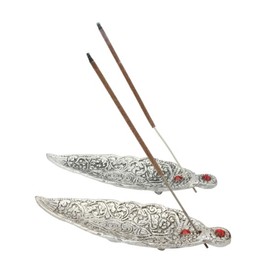 Pooja Set of 2 Incense Holder Leaf Design Stick Metal Incense Burner Incense Holder with Ash Catcher Agarbatti Stand for Indian Traditional Housewarming Navratri Puja Decor(Silver)(Size:-5'')
