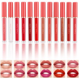 12 Colores Labiales, Mate Larga Duracion Pintalabios Permanente Barra, No pegajoso Lipstick Labios de Hidratante, Labial Set de Maquillaje, Lápiz Labial Líquido de Alta Pigmentación(Conjunto) | Mate