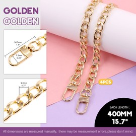 Swpeet 4Pcs Light Gold Luxury Fashion 15.7 Inch Replacement Flat Chain Strap with Buckles Set, 0.4” Wide Enough 2.4mm Extra for Metal Shoulder Cross Bag Purse Replacement (Light Gold, 15.7 Inch)