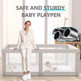 Baby Playpen Play Pens for Babies and Toddlers Play Yards for Indoor & Outdoor with Breathable Mesh Anti-Fall Playpen Grey
