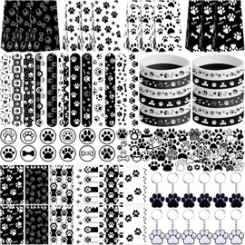 Dog Party Favors, Dog Paw Party Supplies Decorations, Includes Gift Bags, Slap Bracelets, Rubber Bracelets, Tattoo Stickers, Button Pin, Keychain for Puppy Birthday Party Supplies
