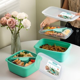 Finorder Salad Bowl Lunch Box for Adults, BPA Free Leak Proof Lunch Container Box with Tableware, 52-oz Food Grade Bento Lunch Box with 2-oz Sauce Container