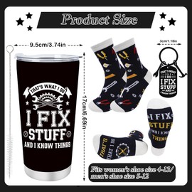 Luvsweets 3Pcs I Fix Stuff and I Know Things Gifts for Dad Husband Grandpa, 20Oz Insulated Tumbler Keychain Socks, Christmas Father's Day Birthday Gifts for Men Mechanic Handyman Trucker Engineers
