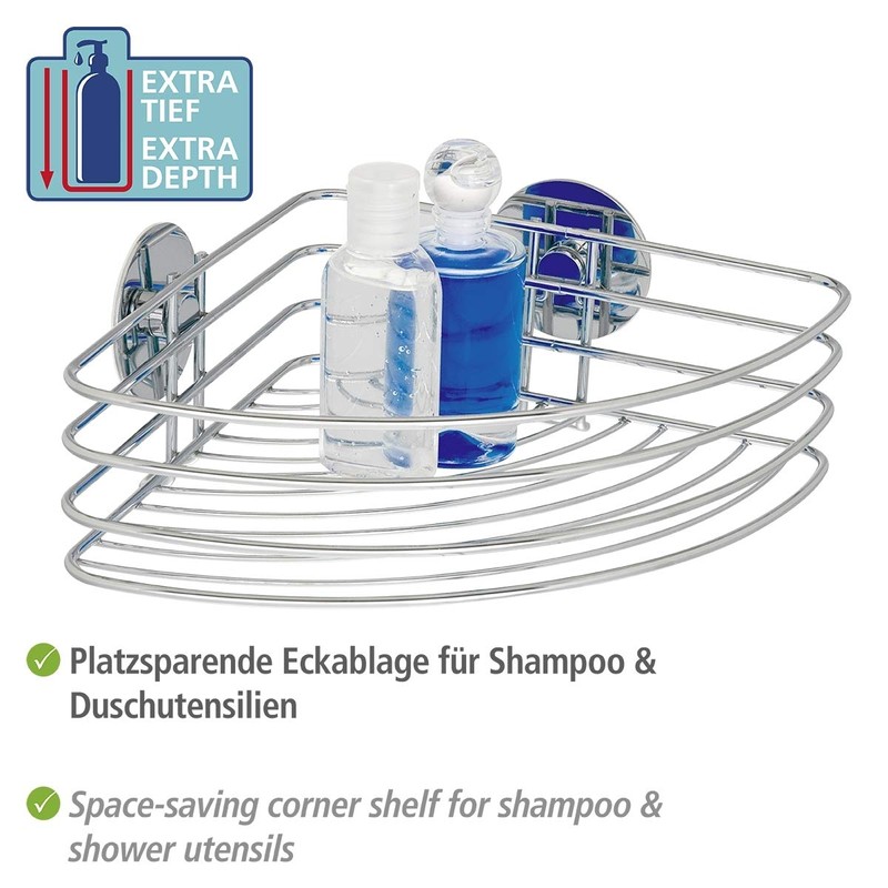 WENKO 18913100 Turbo-Loc corner shelf - fixing without drilling, Steel,