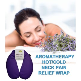 Happy Wraps Microwavable Herbal Neck Wrap - Hot Cold Aromatherapy Neck Warming Pillow - Heating Pad for Migraines, Stress, Gifts for Women, Birthdays, Christmas and Free Sleep Mask - Purple Cotton