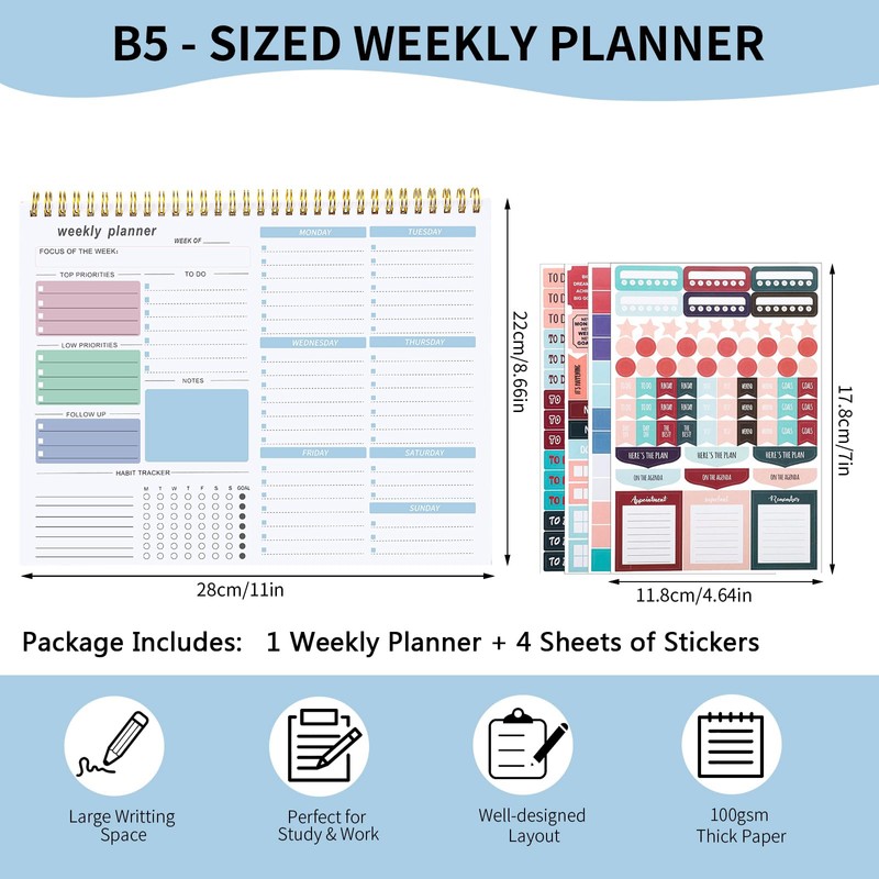 Weekly Planner Notepad, Undated Weekly To Do List Pad 52
