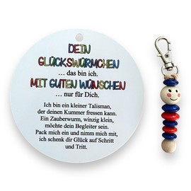 Glückswürmchen, Sorgenwürmchen handmade, Ranzenbaumler, Sorgenwurm, Worry worm, Mutmacher, Glücksbringer, Holz, Farbwahl (Dunkelblau-Rot)