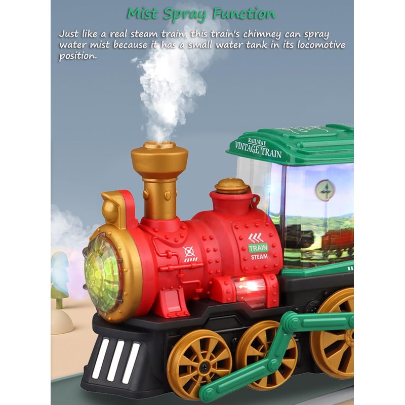 Miracland Retro Steam Train with Mist Spray Function, Vintage Steam