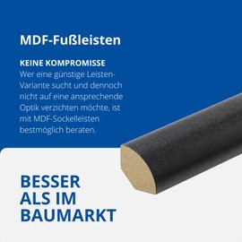 REESE Quarter Rod Cover End Skirting Board MDF Black Film 14 x 14 mm 1 Piece 2.3 m