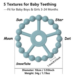 3 Pack Ring Teether, Silicone Teething Ring Toys for Babies 0-6 Months, Seposeve Baby Teethers 6-12 Months 12-24 Months, Easy to Grasp Toy for Baby Teething Relief, Green Blue White