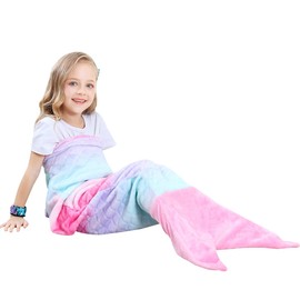 VHOME Kids Mermaid Blanket Gifts - Warm Living Room Sofa Blanket Children Cuddly Blankets for Birthday Gift (K1-Pink, Kids 47'' x 19'')