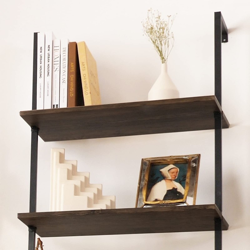 aboxoo Ladder Shelf Open Bookshelf 5-tier Wood Wall-mounted Bookcase Storage