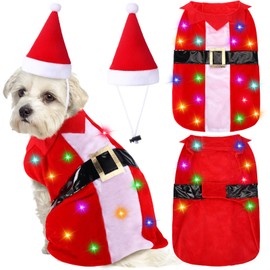 Cosblank Dog Christmas Costumes with Colored Lights and Christmas Hat Santa Claus Suit Dog Costume Pet Cat Christmas Outfit for Puppy Pet Christmas Dress Up Holiday Party, Batteries Not Included(L)