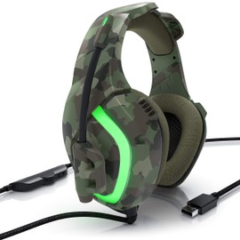 CSL Wired Gaming Headset Over-Ear Headphones with Microphone Noise Cancelling Plug & Play USB for PC Laptop Game Console Camouflage