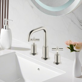 Duttao Two-Handle Widespread Bathroom Faucet, Bathroom Faucets for Sink 3 Hole with Push up Pop-up Drain 2 Handle 8 Inch Sink Faucet Brushed Nickel Finish DF-1309CCH-BN