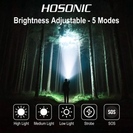 HOSONIC Flashlights High Lumens, Rechargeable Super Bright LED Flashlight, Battery Powered, LCD Digital Display, 5 Modes Large Heavy Duty Flash Light for Home Camping Emergency