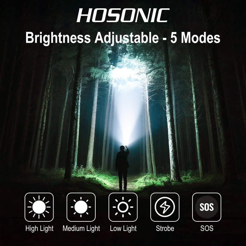 HOSONIC Flashlights High Lumens, Rechargeable Super Bright LED Flashlight, Battery