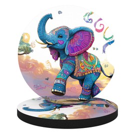 Aiawoxc Car Cup Holder Coasters, 2 Pack Universal Auto Anti Slip Insert Coaster with A Finger Notch, Cute Car Assecories for Women Men, Cup Mat for Most Interior, Colorful Elephant