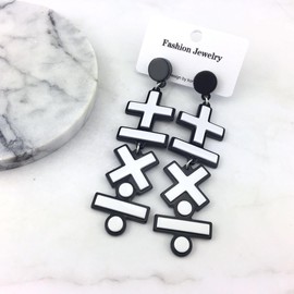 Fashion White Black Dangle Earrings Round Square Triangle Heart Shape Acrylic Simpleism Geometric Drop Earrings for Women-Math Formula