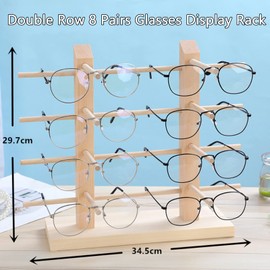 Boutihao Creative Wooden Sunglasses Rack Glasses Stand for 8 Pairs of Glasses Wooden Glasses Display Stand Holder Organiser 2 Rows 4 Layers Can Store Multiple Glasses for Sunglasses