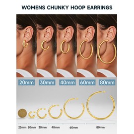 PROSTEEL Hoop Earrings for Women Open Earrings 20 mm 30 mm 40 mm 60 mm 80 mm Small / Large Stud Earrings