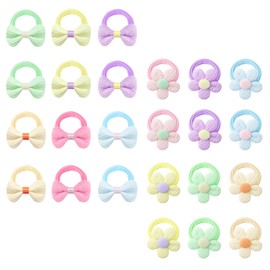 24Pcs Soft Hair Bobbles for Baby Girls - Bow & Flower Hair Ties, Kids Hair Bands