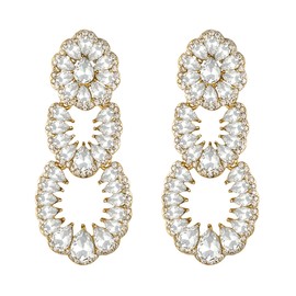 EVER FAITH Vintage Rhinestone Chandelier Earrings Wedding Bridal Crystal Art Deco Hollow Drop Dangle Earrings Clear Silver Tone, Crystal, No Gemstone