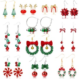 YANCHUN 11 Pairs Christmas Earrings Snowman Earrings Christmas Tree Dangle Earrings Bell Bow Candy Snowflake Earrings Cute Festive Holiday Earrings Christmas Gift for Girls