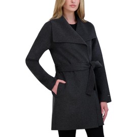 Tahari Women's Peacoat Wool Blend Lapel Collar Trench Coat, True Charcoal, X-Small